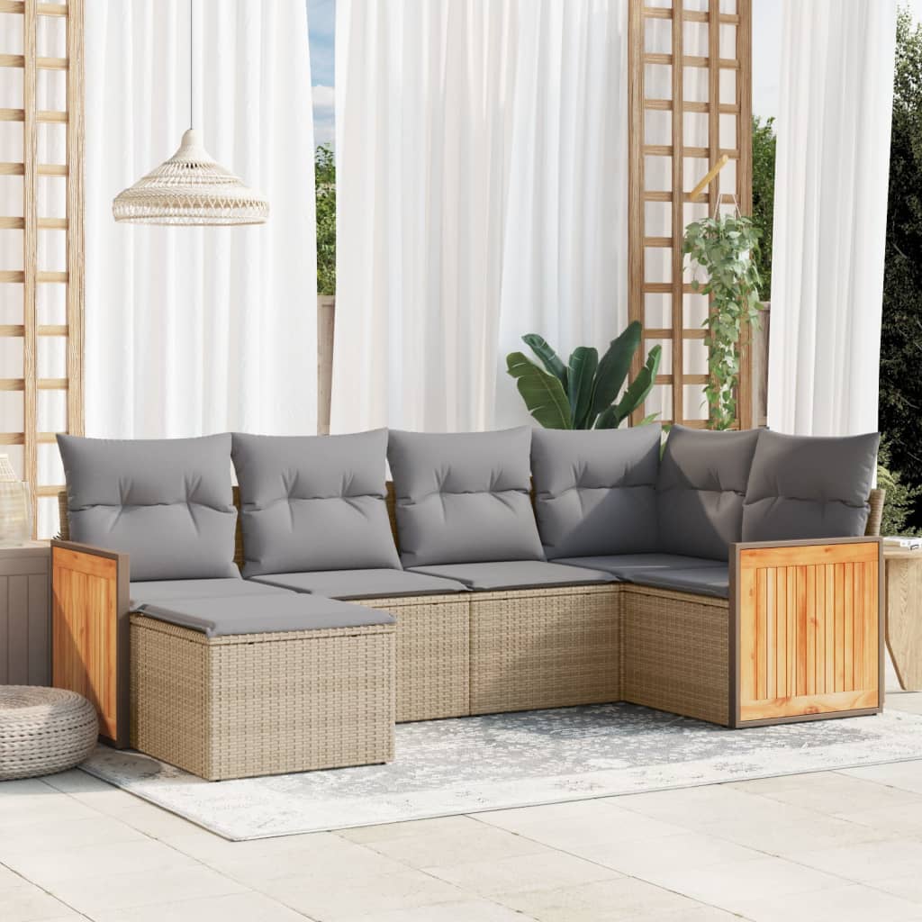 6-delige Loungeset met kussens poly rattan beige is nu te koop bij PeponiXL, paradijselijk wonen!
