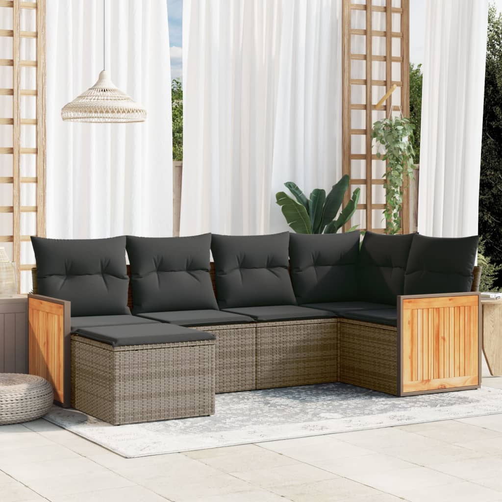 6-delige Loungeset met kussens poly rattan grijs is nu te koop bij PeponiXL, paradijselijk wonen!