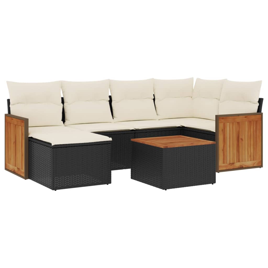 7-delige Loungeset met kussens poly rattan zwart is nu te koop bij PeponiXL, paradijselijk wonen!