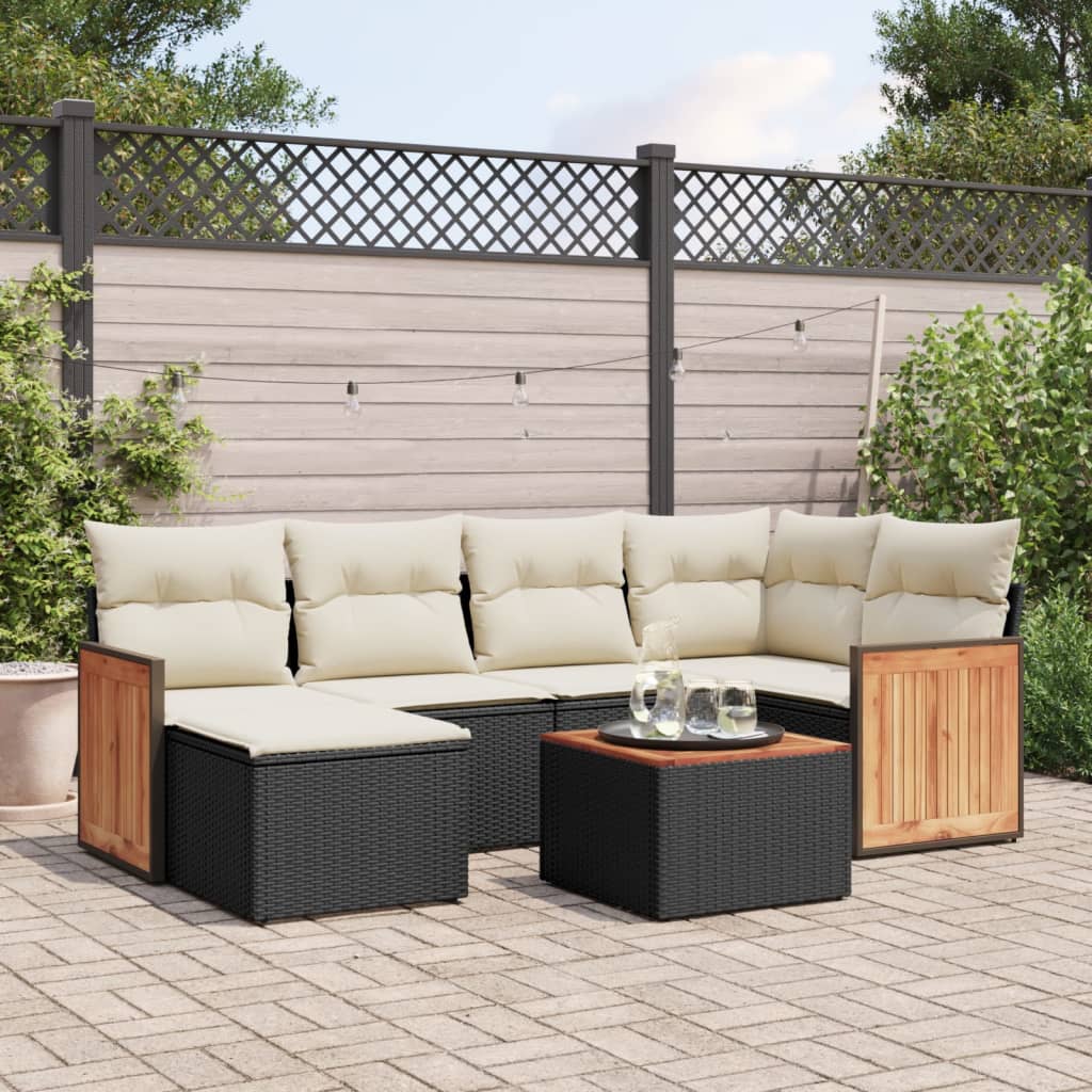 7-delige Loungeset met kussens poly rattan zwart is nu te koop bij PeponiXL, paradijselijk wonen!