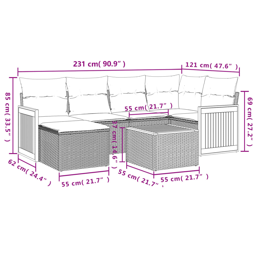 7-delige Loungeset met kussens poly rattan beige is nu te koop bij PeponiXL, paradijselijk wonen!
