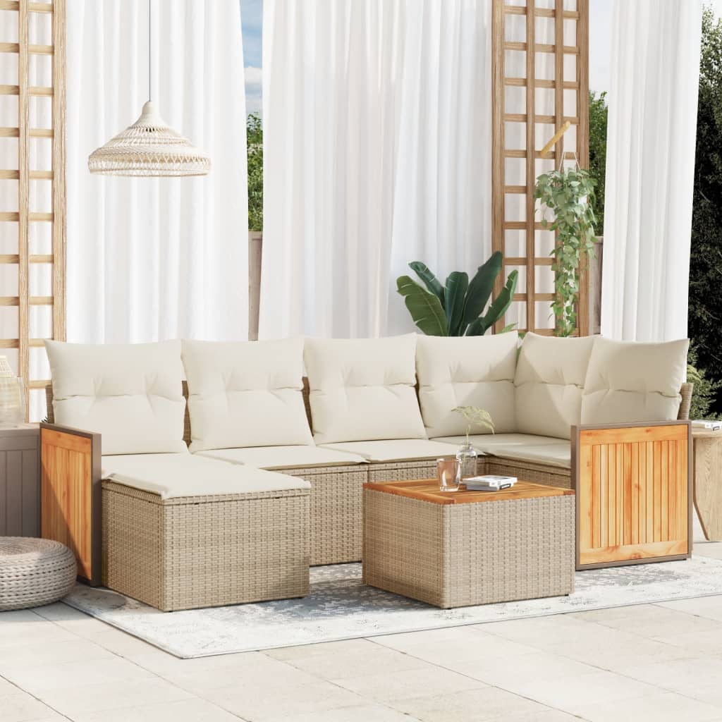 7-delige Loungeset met kussens poly rattan beige is nu te koop bij PeponiXL, paradijselijk wonen!