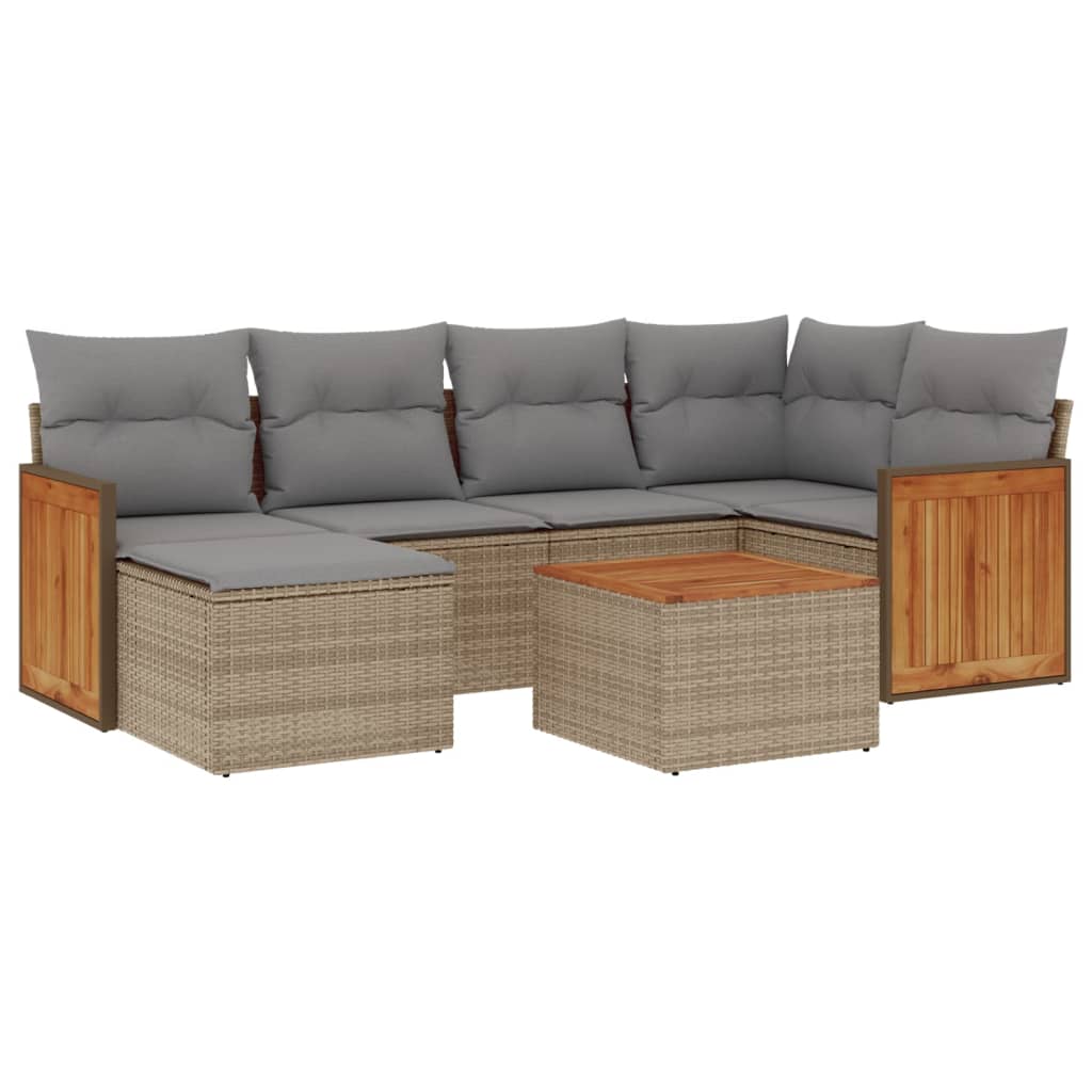 7-delige Loungeset met kussens poly rattan beige is nu te koop bij PeponiXL, paradijselijk wonen!