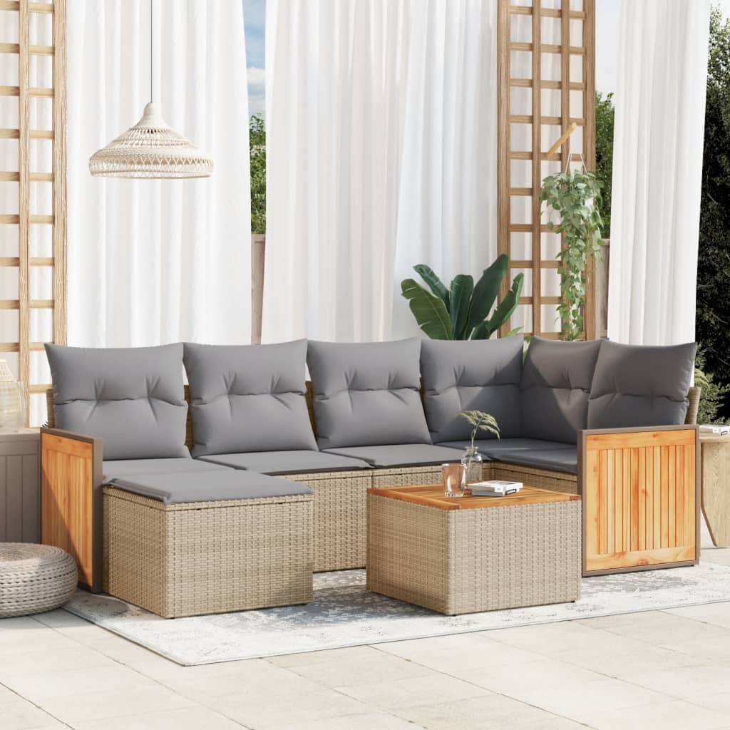 7-delige Loungeset met kussens poly rattan beige is nu te koop bij PeponiXL, paradijselijk wonen!
