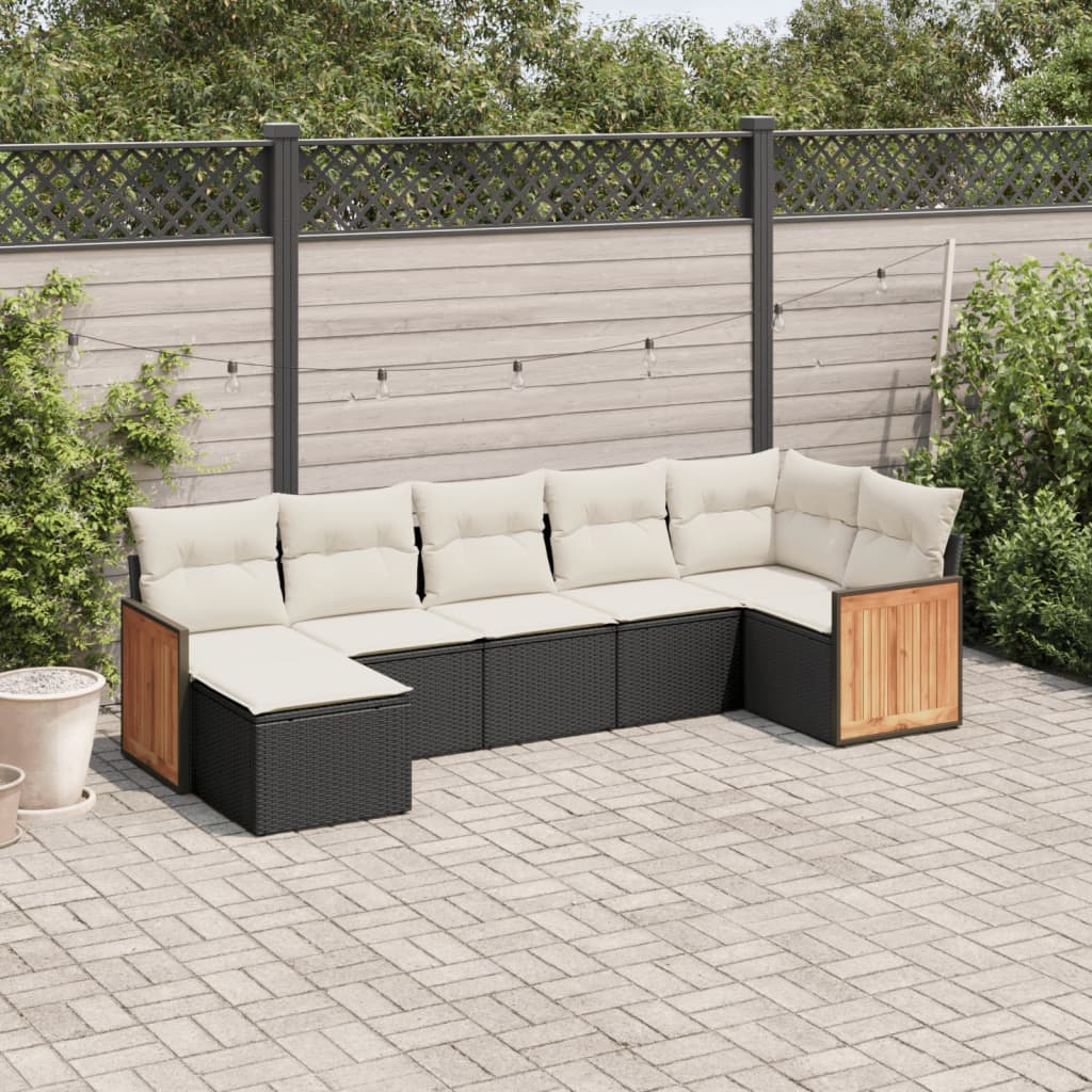 7-delige Loungeset met kussens poly rattan zwart is nu te koop bij PeponiXL, paradijselijk wonen!