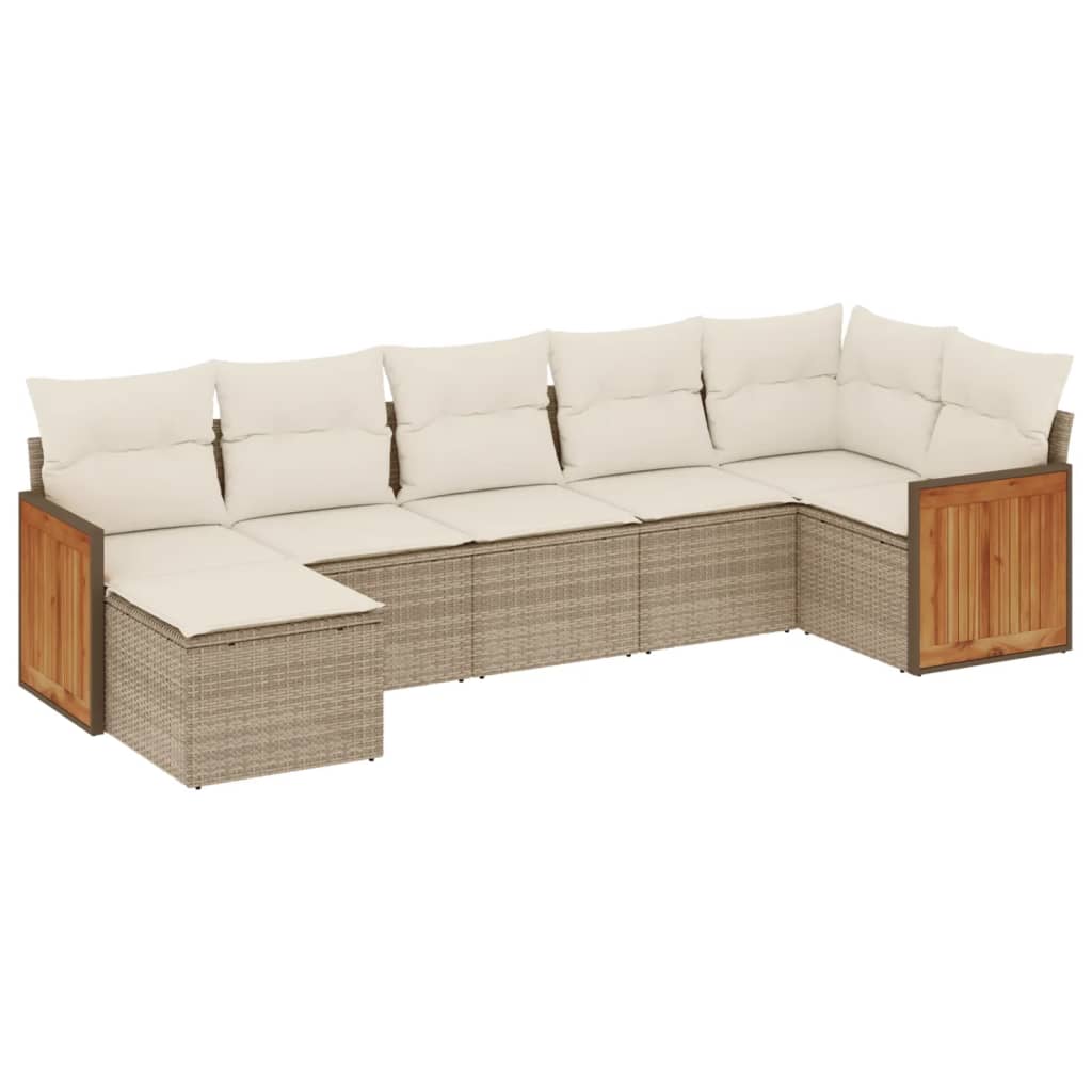 7-delige Loungeset met kussens poly rattan beige is nu te koop bij PeponiXL, paradijselijk wonen!
