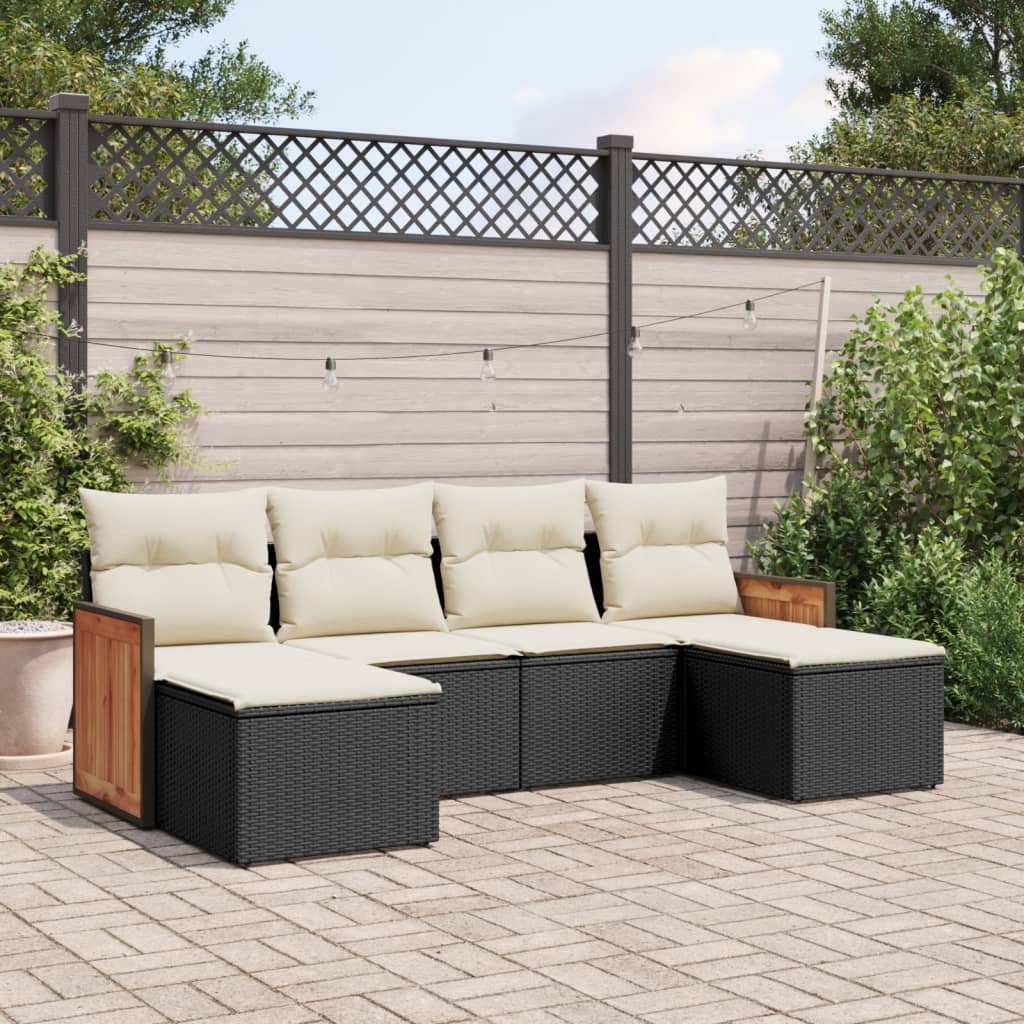 6-delige Loungeset met kussens poly rattan zwart is nu te koop bij PeponiXL, paradijselijk wonen!