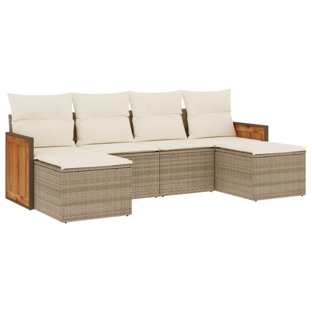 6-delige Loungeset met kussens poly rattan beige is nu te koop bij PeponiXL, paradijselijk wonen!