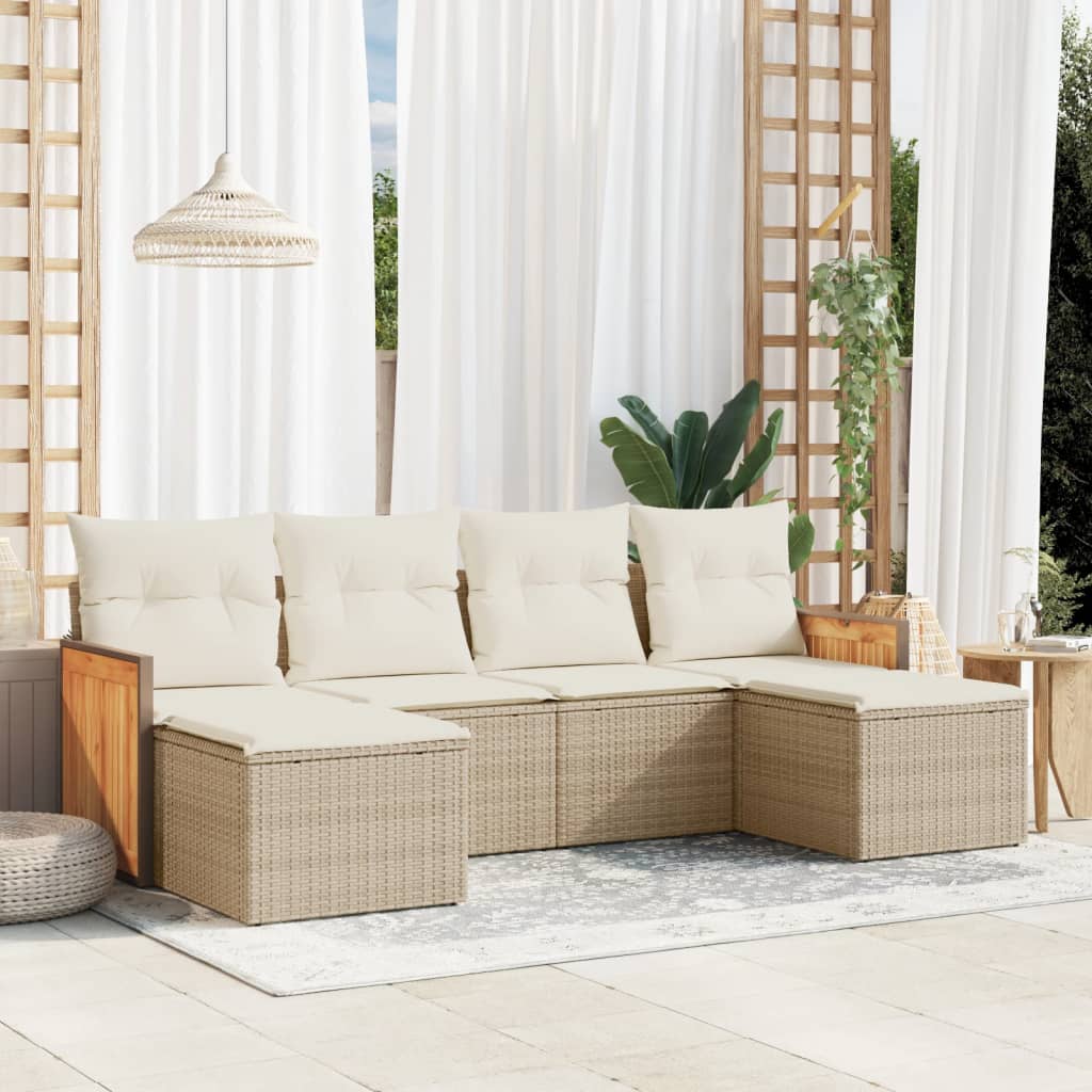 6-delige Loungeset met kussens poly rattan beige is nu te koop bij PeponiXL, paradijselijk wonen!