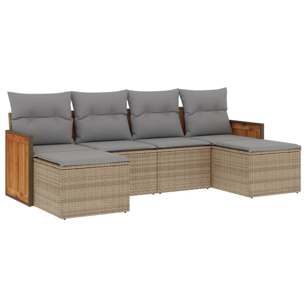 6-delige Loungeset met kussens poly rattan beige is nu te koop bij PeponiXL, paradijselijk wonen!