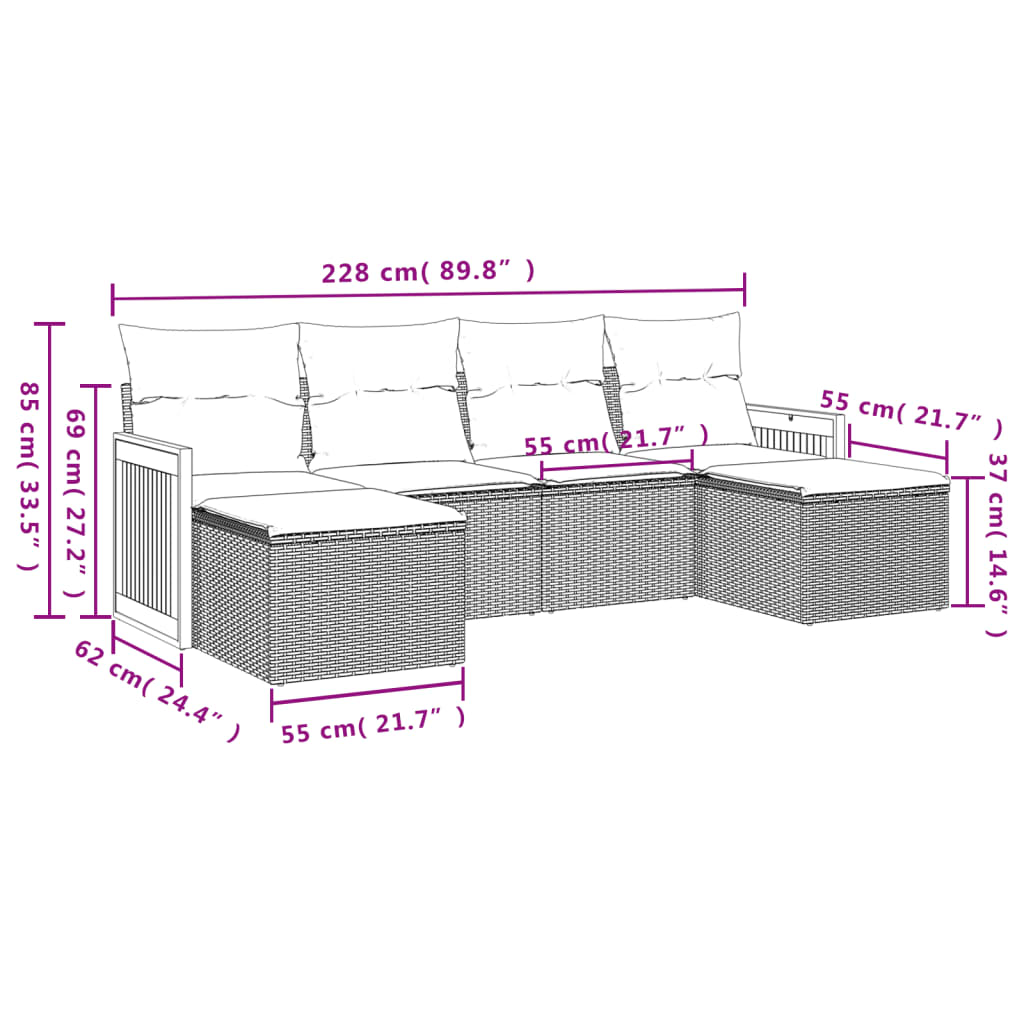 6-delige Loungeset met kussens poly rattan beige is nu te koop bij PeponiXL, paradijselijk wonen!