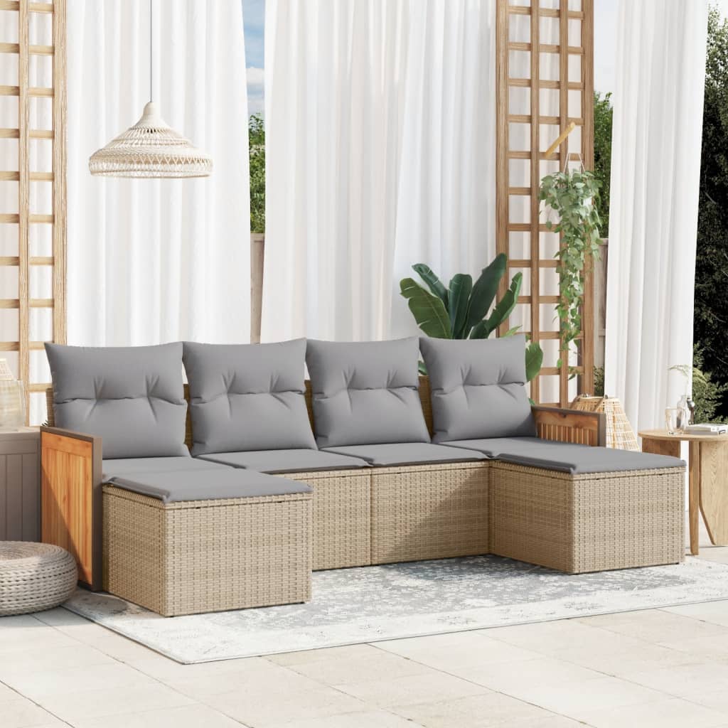 6-delige Loungeset met kussens poly rattan beige is nu te koop bij PeponiXL, paradijselijk wonen!