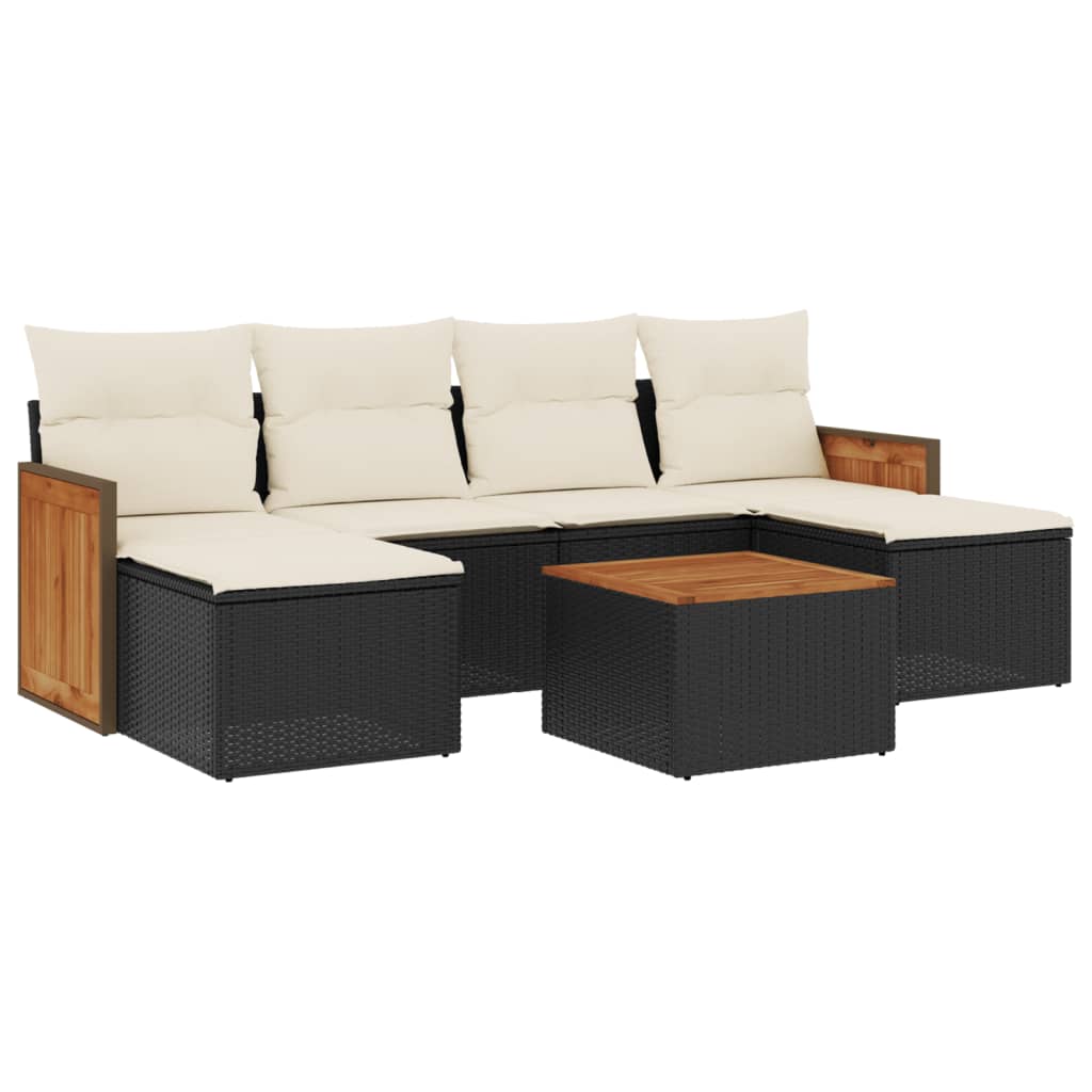 7-delige Loungeset met kussens poly rattan zwart is nu te koop bij PeponiXL, paradijselijk wonen!