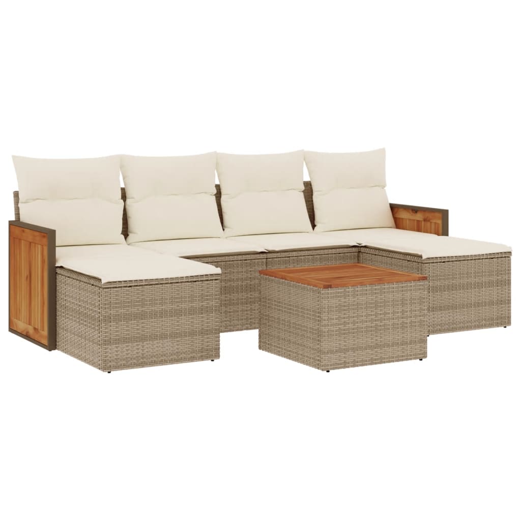7-delige Loungeset met kussens poly rattan beige is nu te koop bij PeponiXL, paradijselijk wonen!