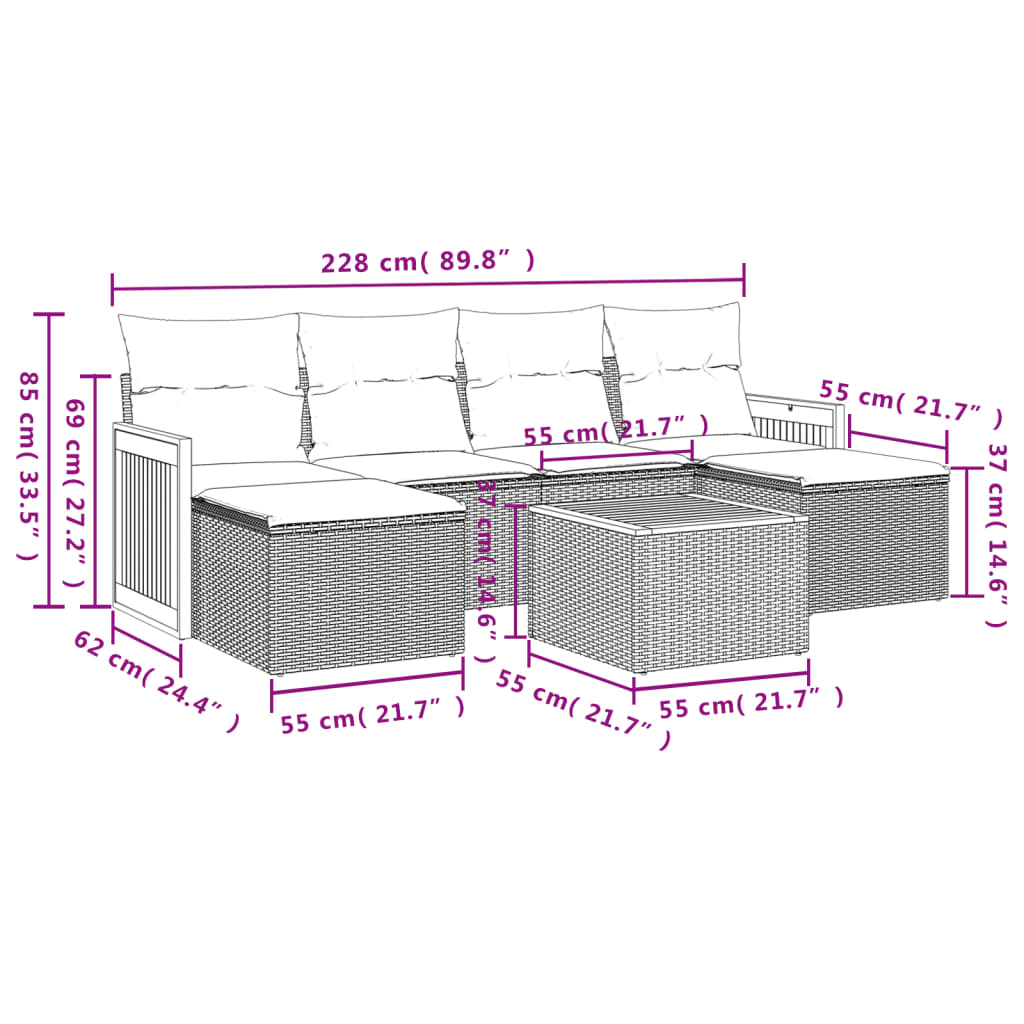 7-delige Loungeset met kussens poly rattan beige is nu te koop bij PeponiXL, paradijselijk wonen!