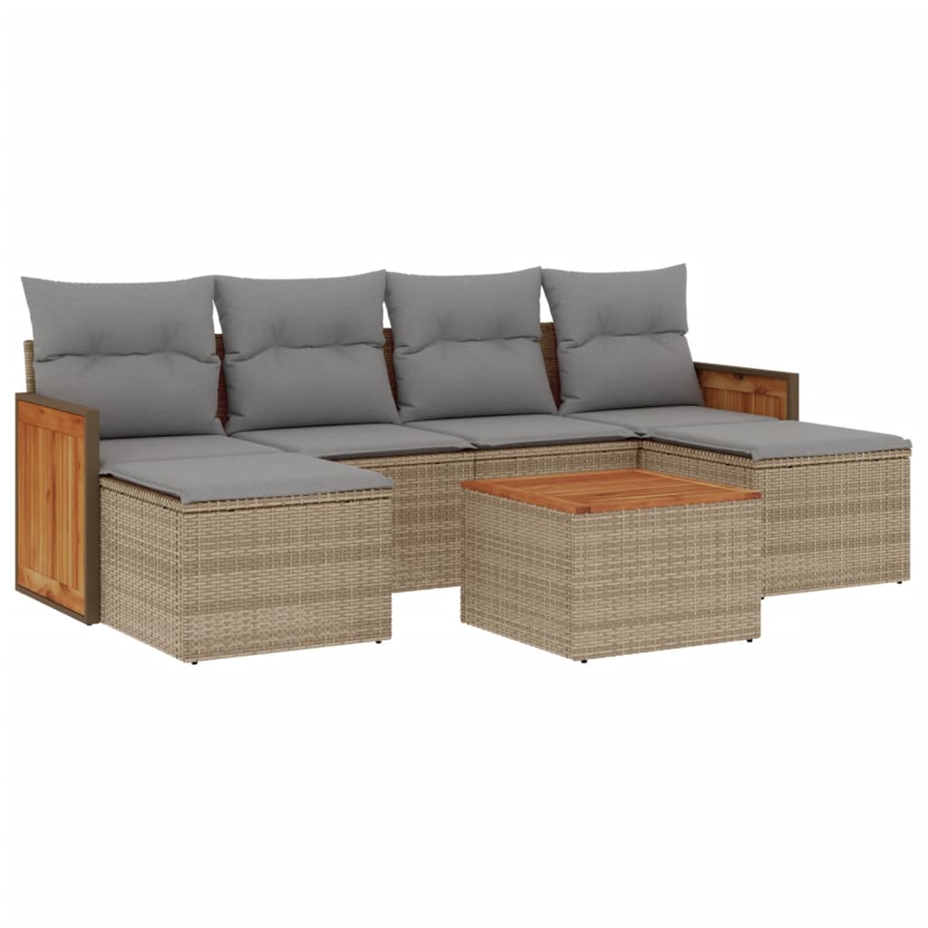 7-delige Loungeset met kussens poly rattan beige is nu te koop bij PeponiXL, paradijselijk wonen!