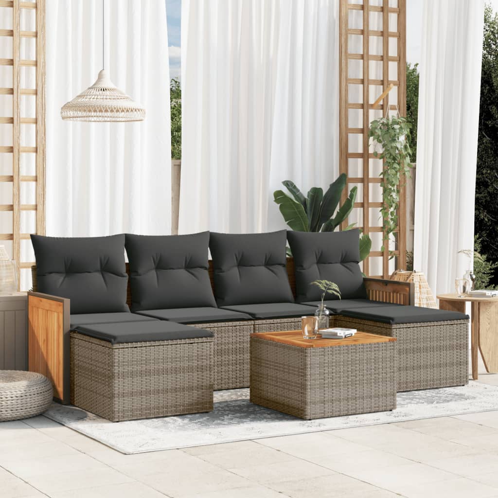 7-delige Loungeset met kussens poly rattan grijs is nu te koop bij PeponiXL, paradijselijk wonen!