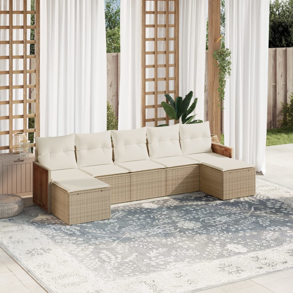 7-delige Loungeset met kussens poly rattan beige is nu te koop bij PeponiXL, paradijselijk wonen!