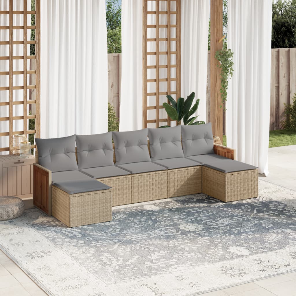 7-delige Loungeset met kussens poly rattan beige is nu te koop bij PeponiXL, paradijselijk wonen!