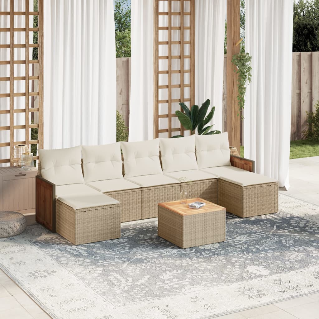8-delige Loungeset met kussens poly rattan beige is nu te koop bij PeponiXL, paradijselijk wonen!
