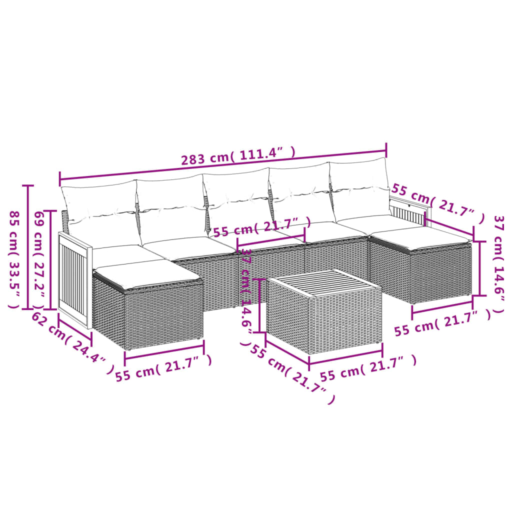 8-delige Loungeset met kussens poly rattan grijs is nu te koop bij PeponiXL, paradijselijk wonen!