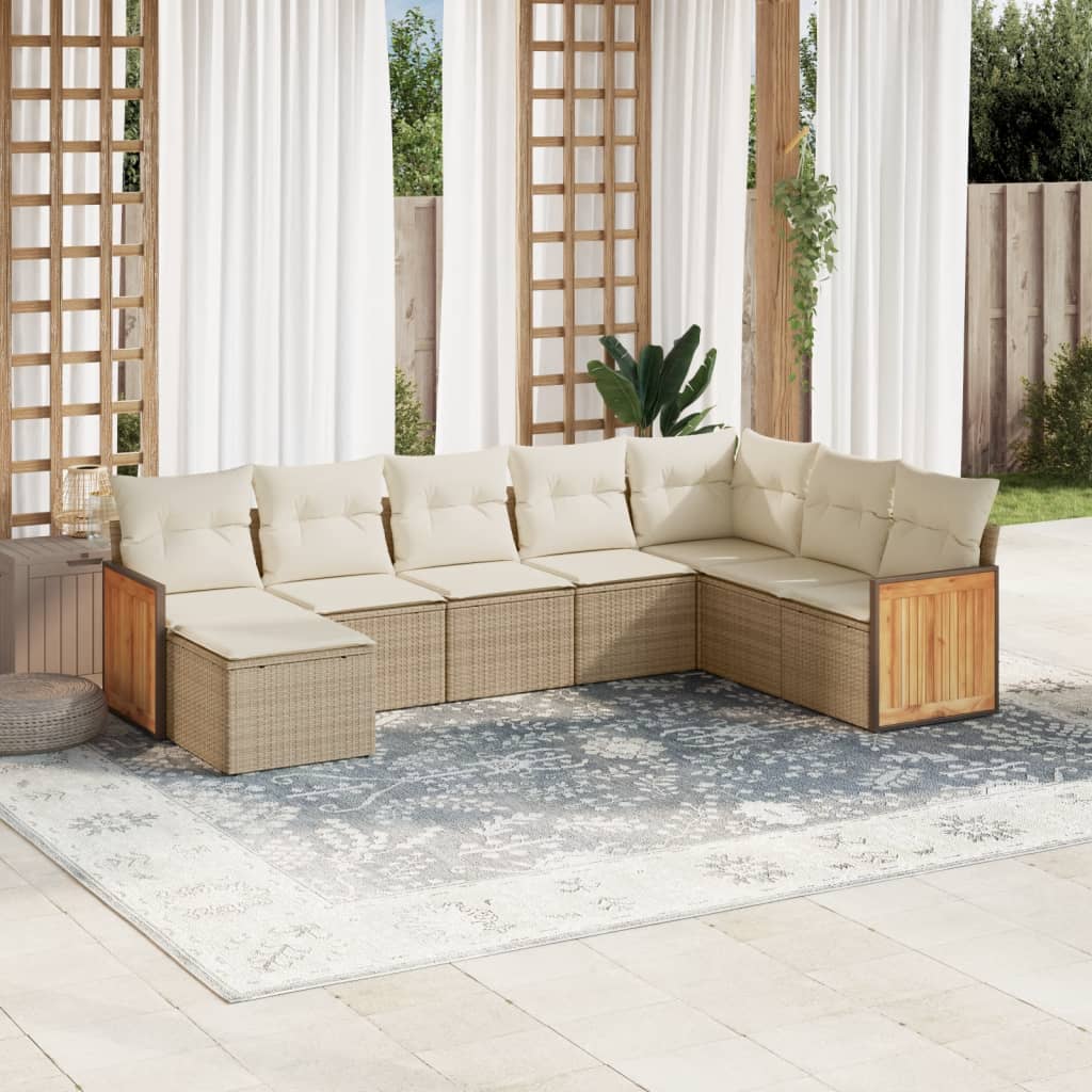 8-delige Loungeset met kussens poly rattan beige is nu te koop bij PeponiXL, paradijselijk wonen!