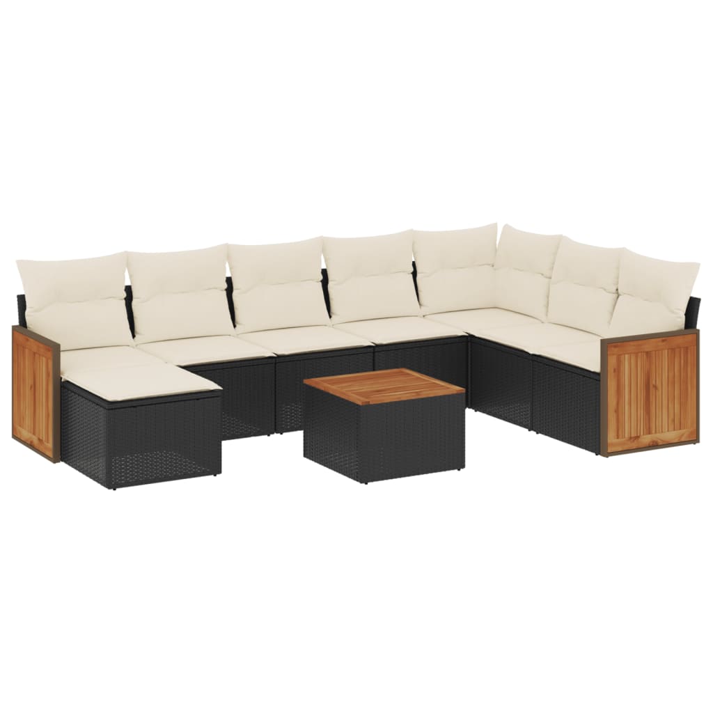 9-delige Loungeset met kussens poly rattan zwart is nu te koop bij PeponiXL, paradijselijk wonen!