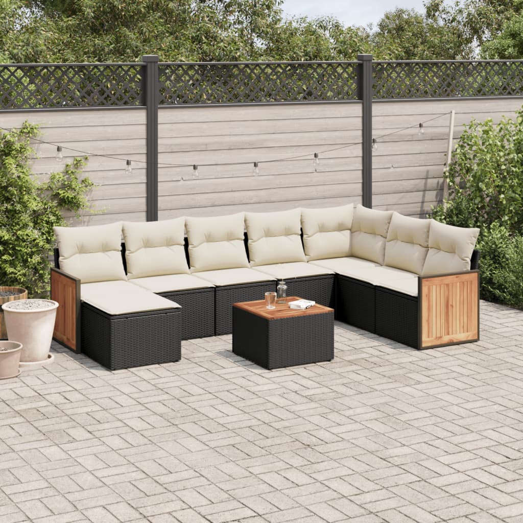 9-delige Loungeset met kussens poly rattan zwart is nu te koop bij PeponiXL, paradijselijk wonen!