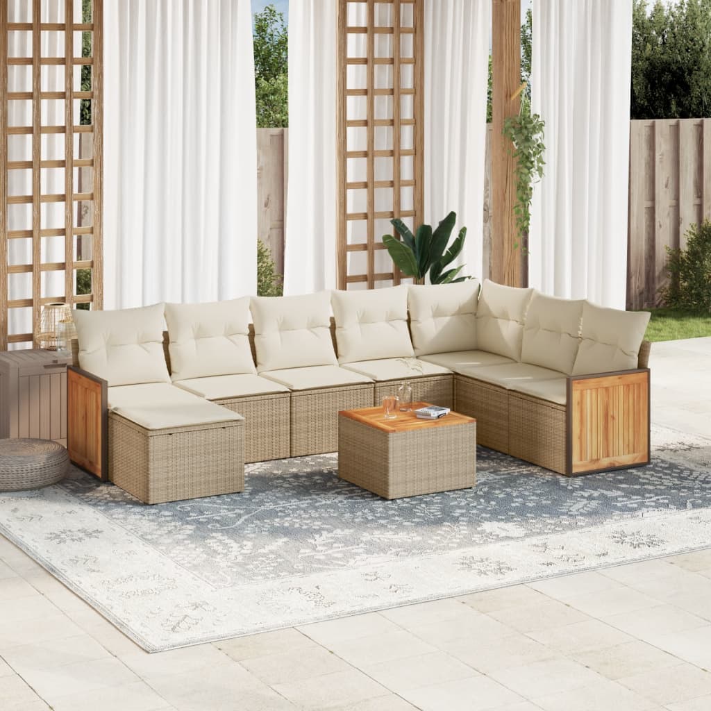 9-delige Loungeset met kussens poly rattan beige is nu te koop bij PeponiXL, paradijselijk wonen!