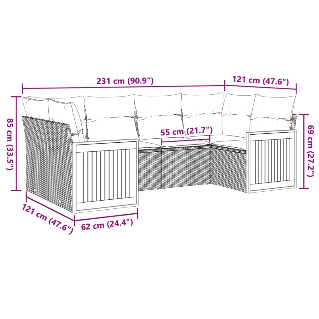 6-delige Loungeset met kussens poly rattan beige is nu te koop bij PeponiXL, paradijselijk wonen!