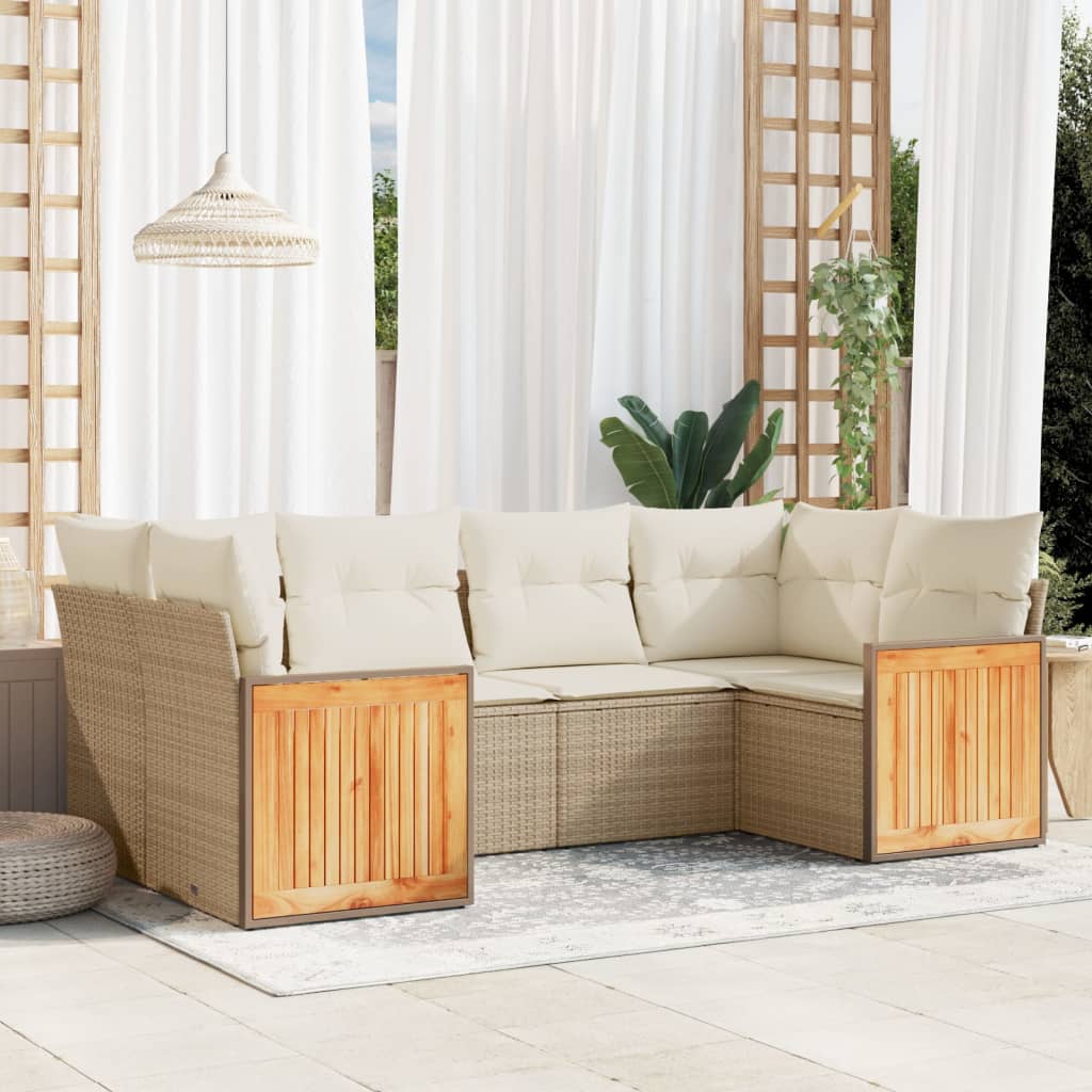 6-delige Loungeset met kussens poly rattan beige is nu te koop bij PeponiXL, paradijselijk wonen!