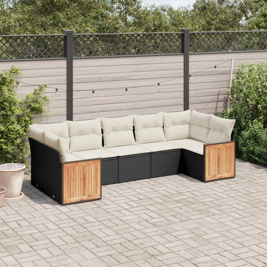 7-delige Loungeset met kussens poly rattan zwart is nu te koop bij PeponiXL, paradijselijk wonen!