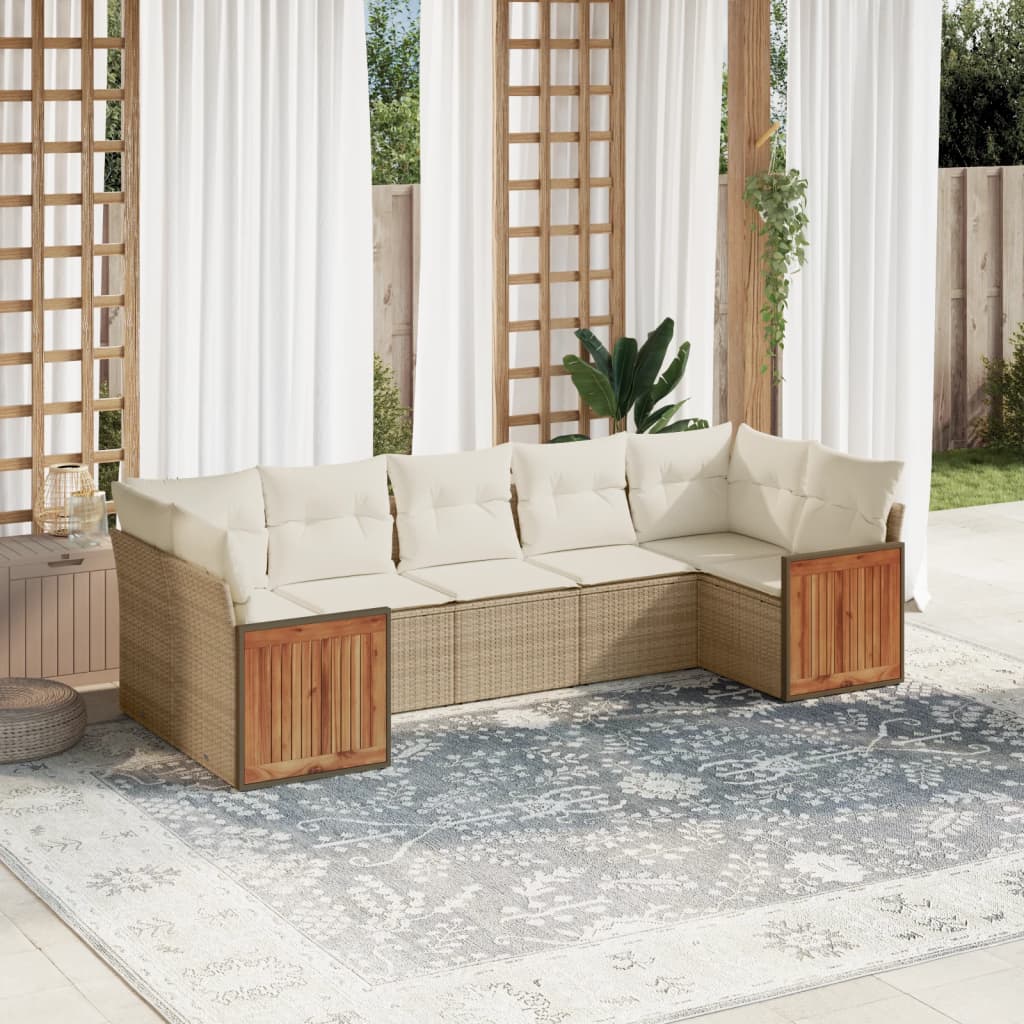7-delige Loungeset met kussens poly rattan beige is nu te koop bij PeponiXL, paradijselijk wonen!