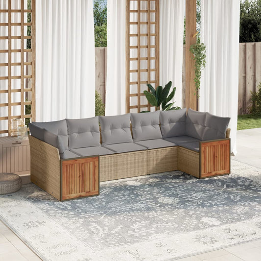 7-delige Loungeset met kussens poly rattan beige is nu te koop bij PeponiXL, paradijselijk wonen!