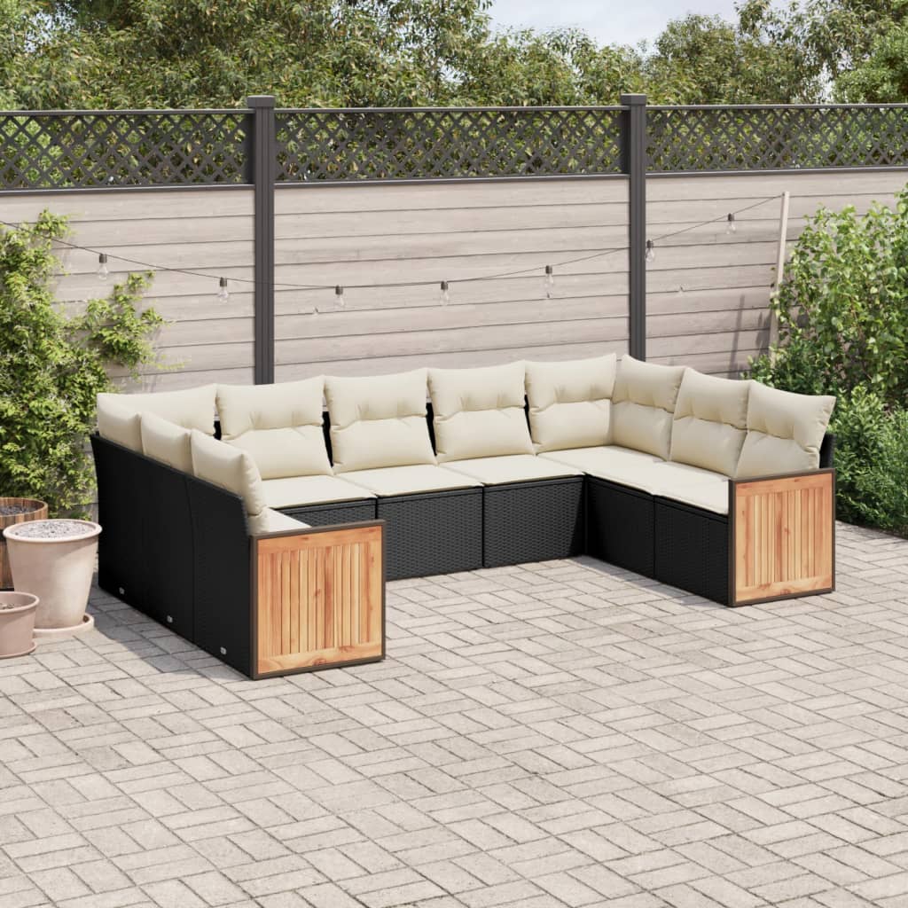 9-delige Loungeset met kussens poly rattan zwart is nu te koop bij PeponiXL, paradijselijk wonen!