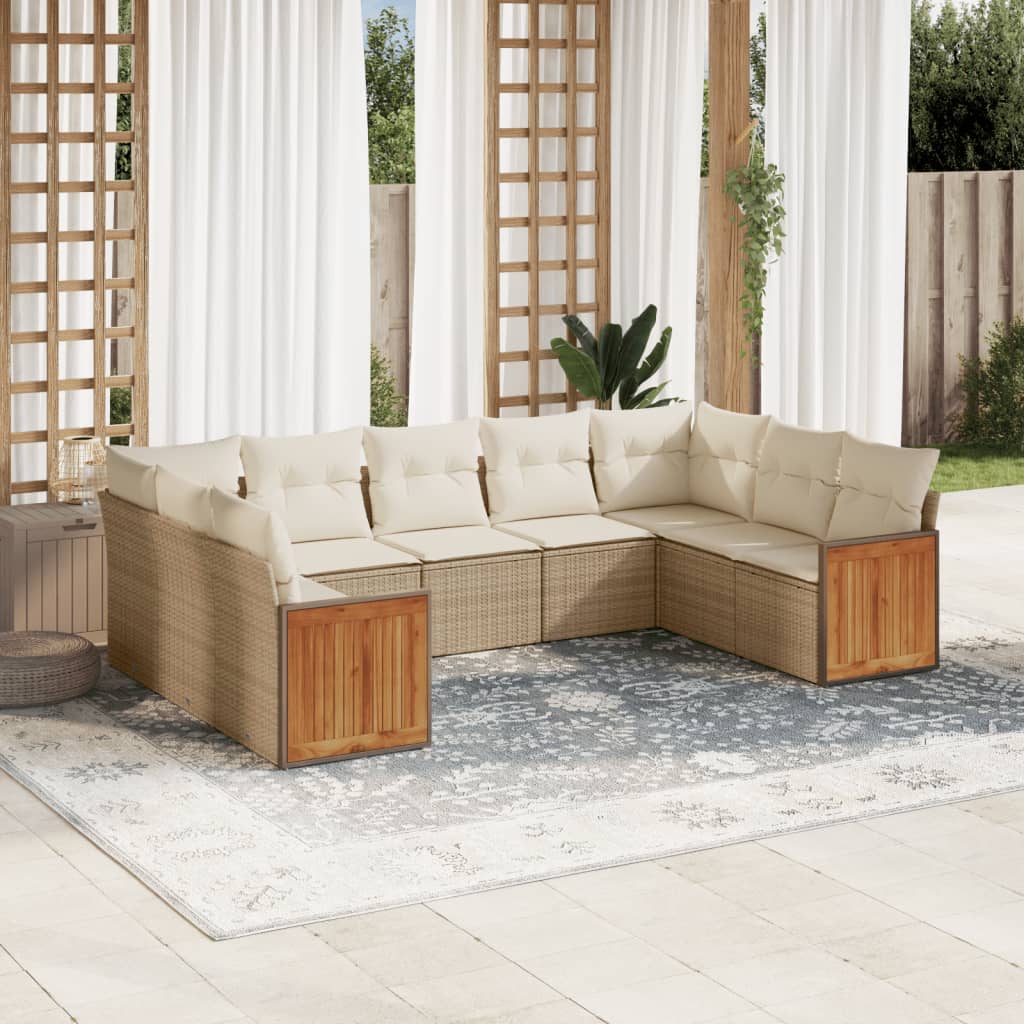9-delige Loungeset met kussens poly rattan beige is nu te koop bij PeponiXL, paradijselijk wonen!