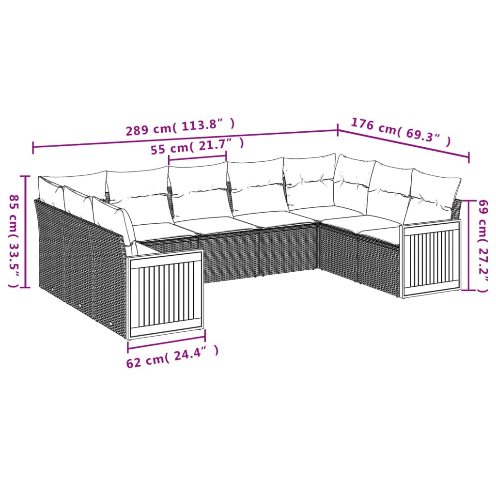 9-delige Loungeset met kussens poly rattan beige is nu te koop bij PeponiXL, paradijselijk wonen!