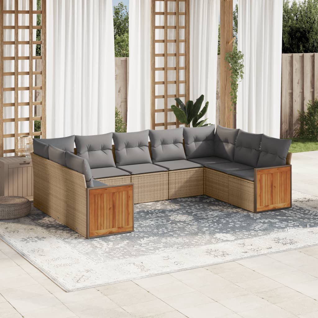 9-delige Loungeset met kussens poly rattan beige is nu te koop bij PeponiXL, paradijselijk wonen!