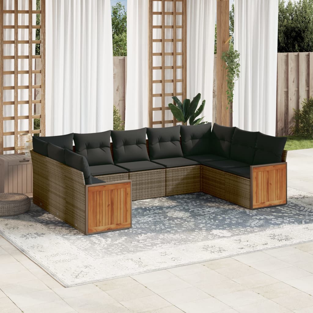 9-delige Loungeset met kussens poly rattan grijs is nu te koop bij PeponiXL, paradijselijk wonen!