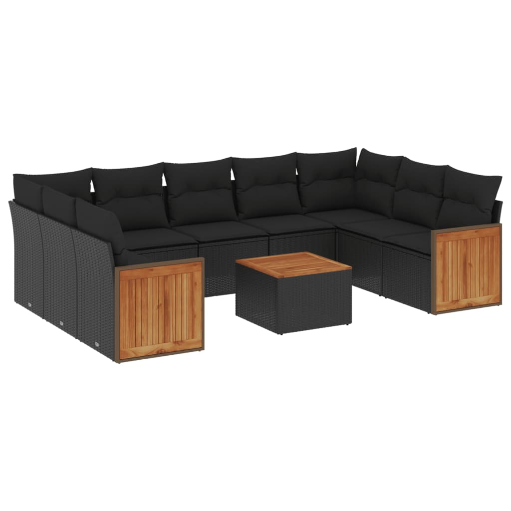 10-delige Loungeset met kussens poly rattan zwart is nu te koop bij PeponiXL, paradijselijk wonen!