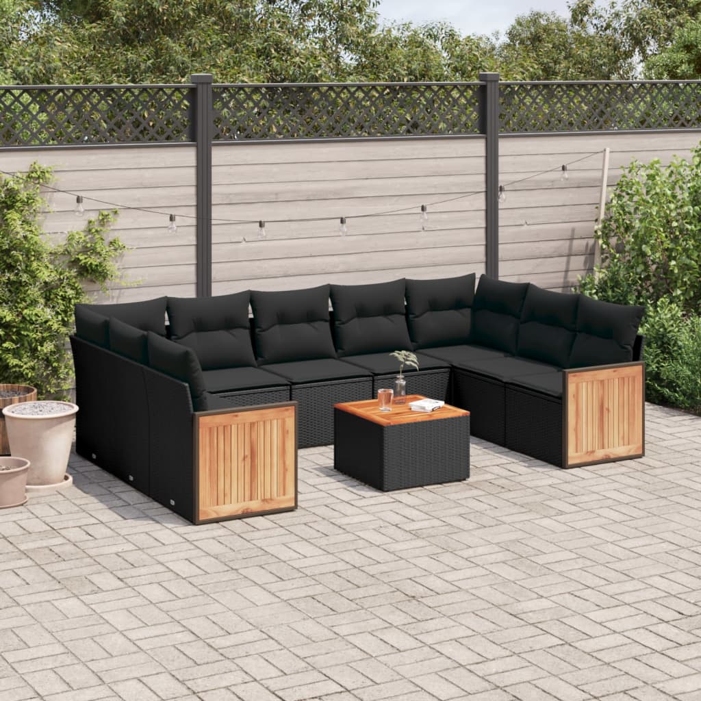 10-delige Loungeset met kussens poly rattan zwart is nu te koop bij PeponiXL, paradijselijk wonen!