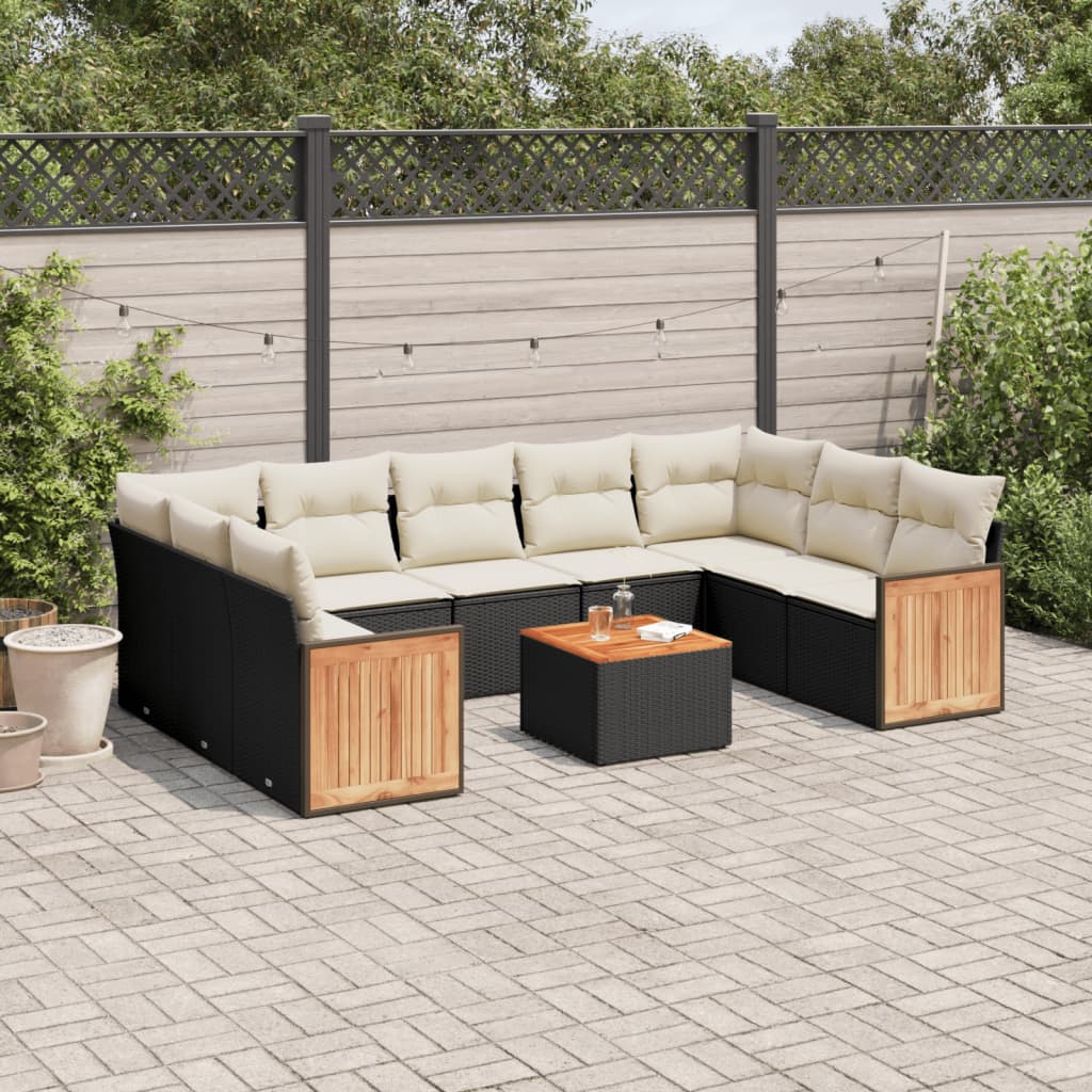 10-delige Loungeset met kussens poly rattan zwart is nu te koop bij PeponiXL, paradijselijk wonen!