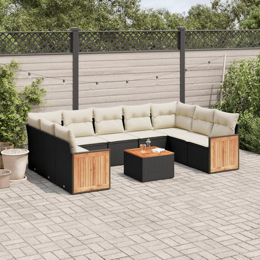 10-delige Loungeset met kussens poly rattan zwart is nu te koop bij PeponiXL, paradijselijk wonen!