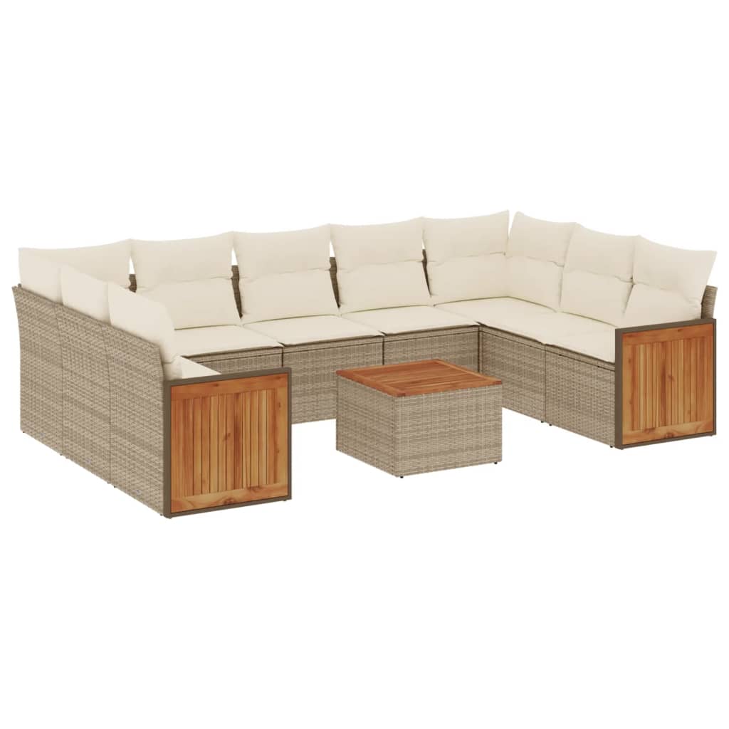 10-delige Loungeset met kussens poly rattan beige is nu te koop bij PeponiXL, paradijselijk wonen!