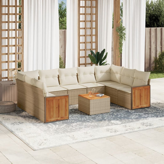10-delige Loungeset met kussens poly rattan beige is nu te koop bij PeponiXL, paradijselijk wonen!
