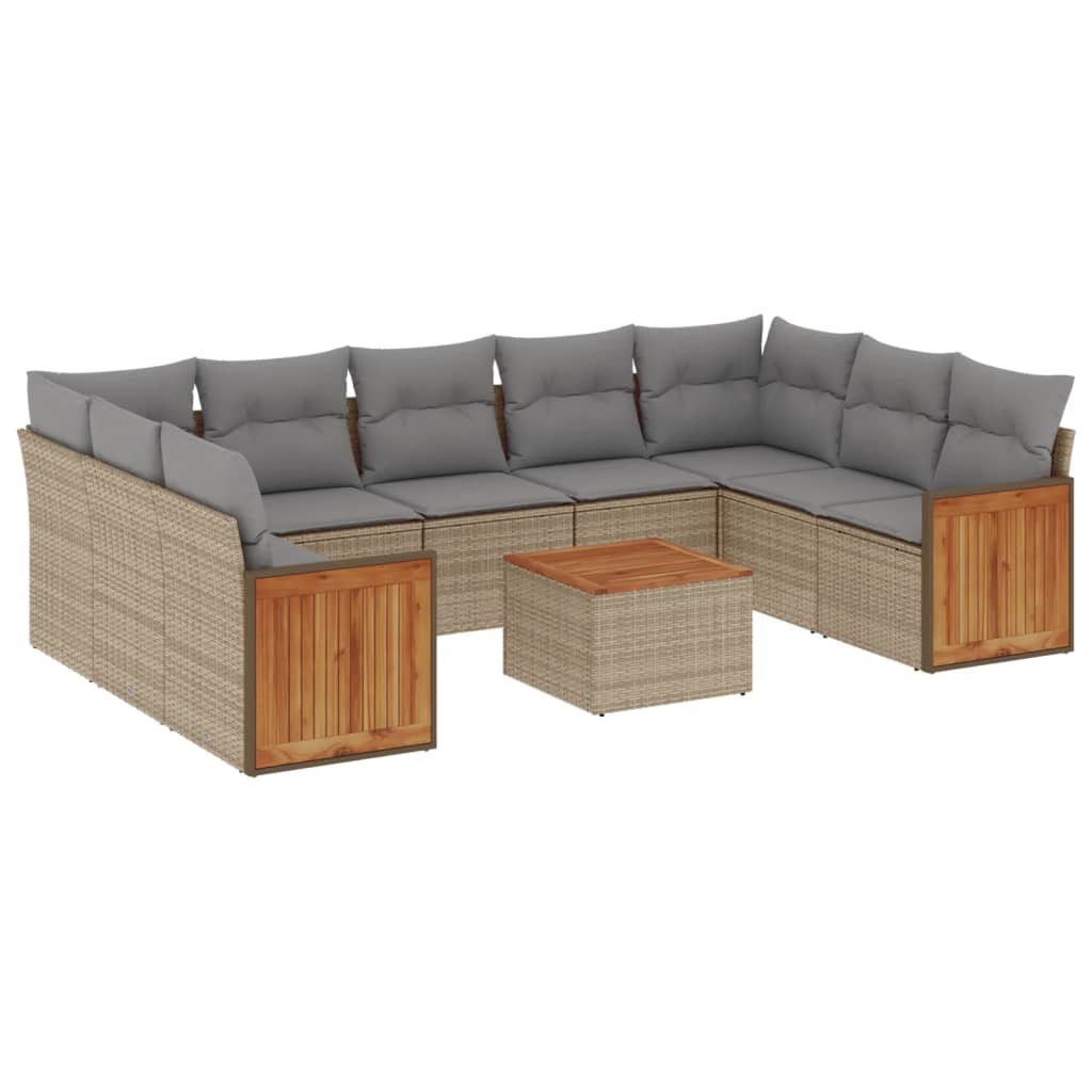 10-delige Loungeset met kussens poly rattan beige is nu te koop bij PeponiXL, paradijselijk wonen!
