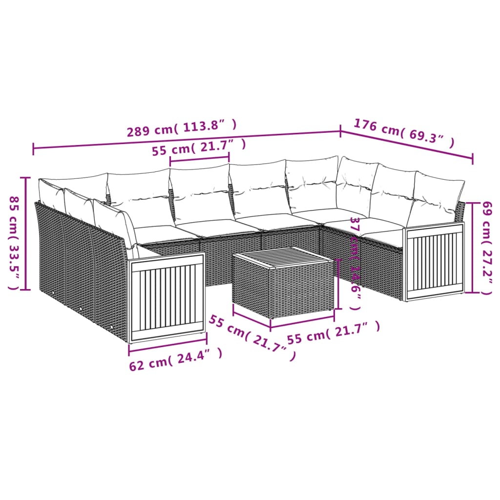 10-delige Loungeset met kussens poly rattan beige is nu te koop bij PeponiXL, paradijselijk wonen!