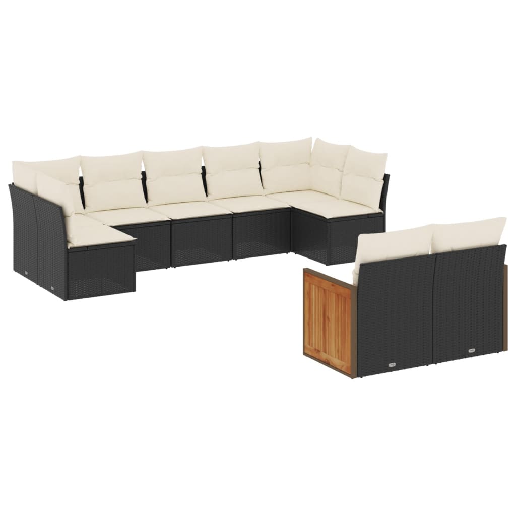 9-delige Loungeset met kussens poly rattan zwart is nu te koop bij PeponiXL, paradijselijk wonen!