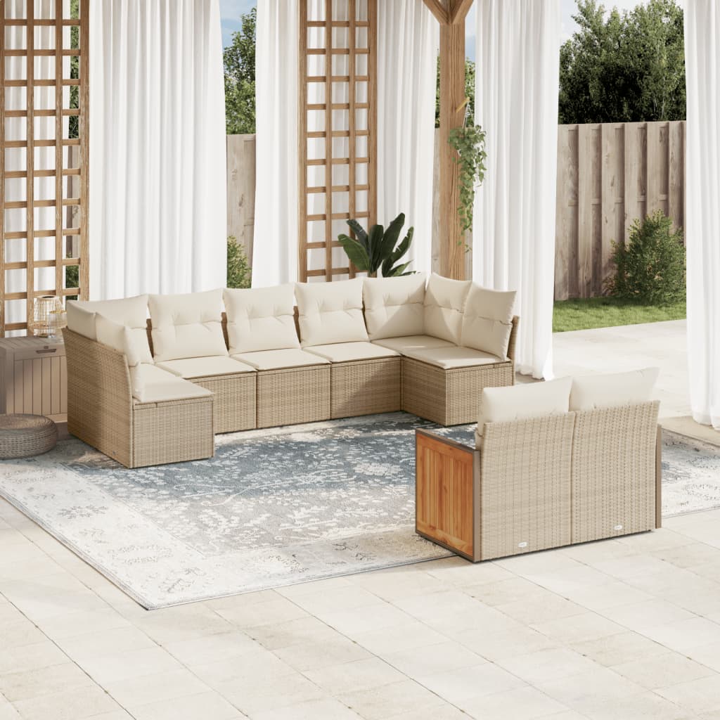 9-delige Loungeset met kussens poly rattan beige is nu te koop bij PeponiXL, paradijselijk wonen!