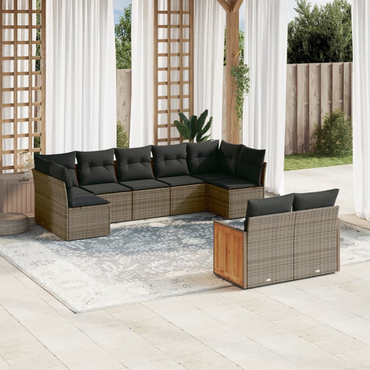 9-delige Loungeset met kussens poly rattan grijs is nu te koop bij PeponiXL, paradijselijk wonen!